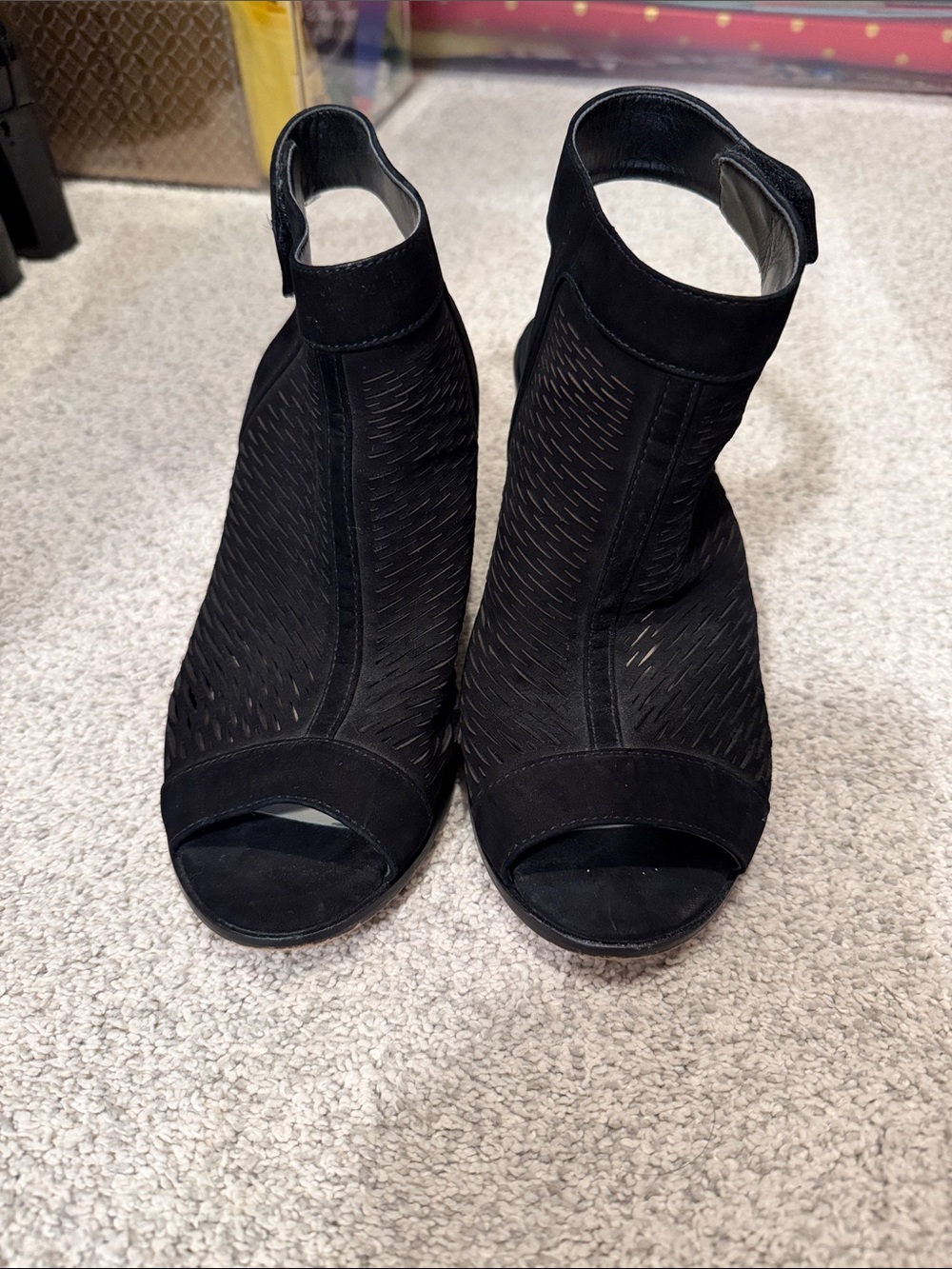 Vince Camuto Black Open-Toe Ankle Booties with Textured Upper